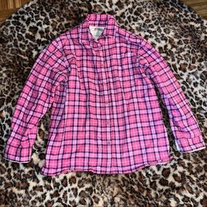 L.L. BEAN Girls SZ L 14-16 Jacket Warm Button Up Cotton Pink & Purple Plaid